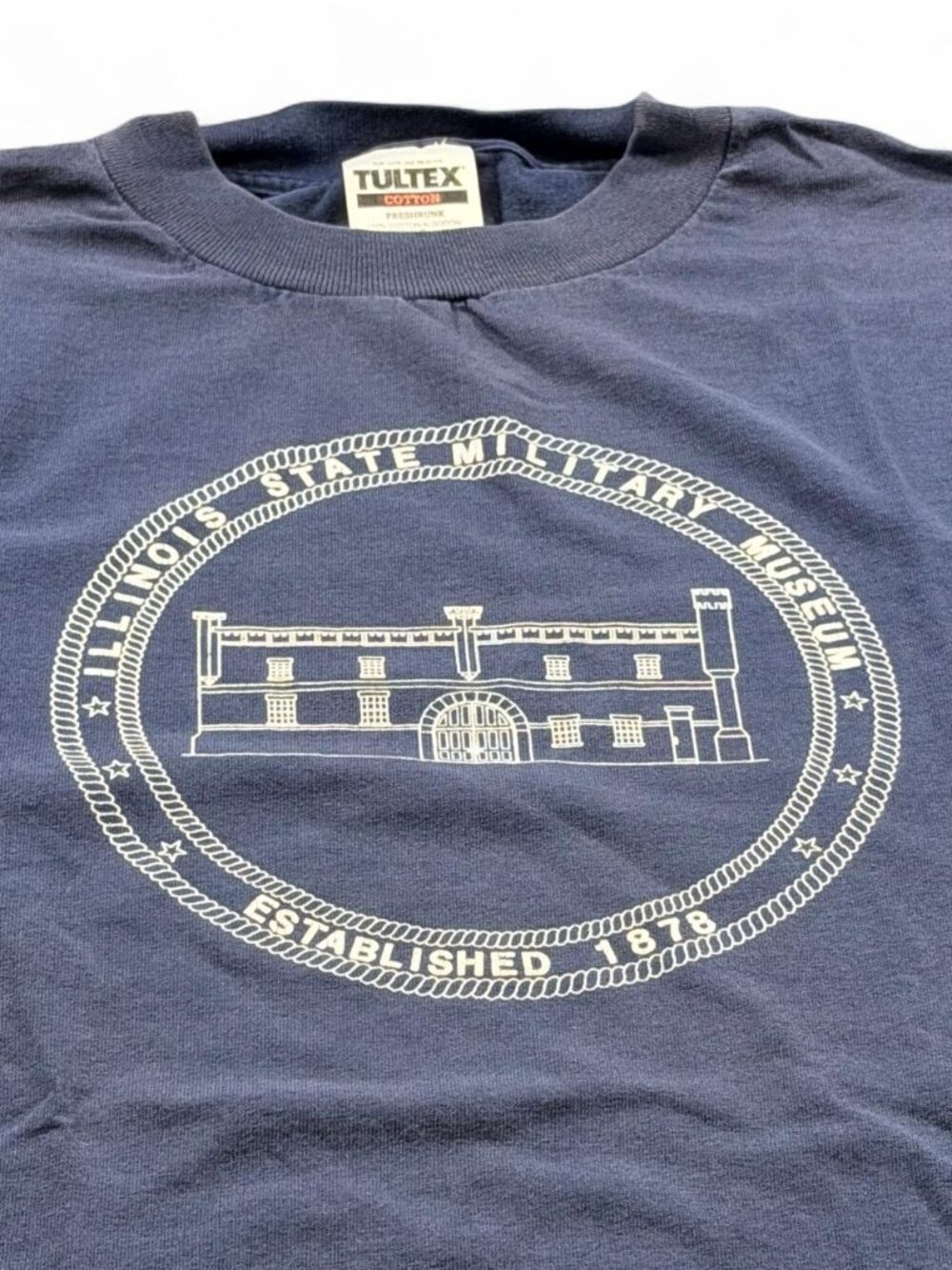 Vintage 90s Illinois State Military Museum Tultex Blue Faded Graphic Tee Medium